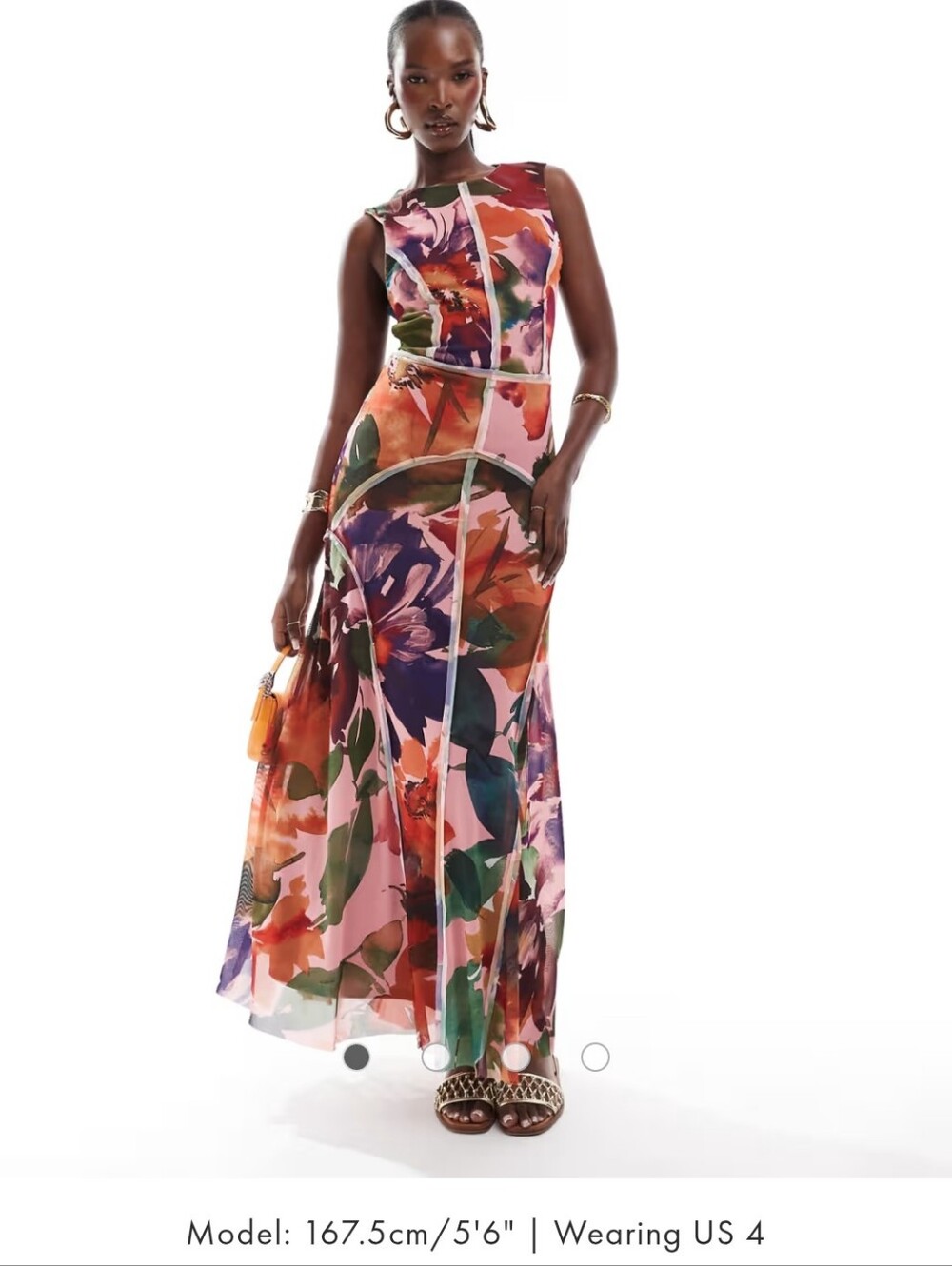 ASOS Floral Midi Dress in Pink, Orange, Green, Purple